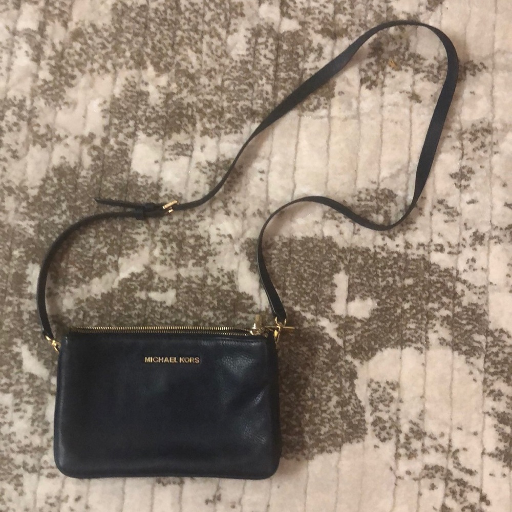 Michael Kors Navy Leather Crossbody Bag with Gold Hardware